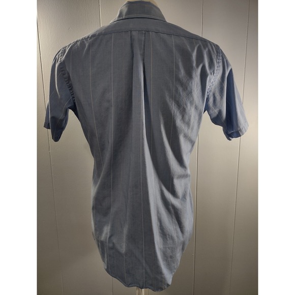 Van Heusen Button Up Shirt Men 15.5 Pinstripe Blue 417 Short Sleeve Professional - Picture 2 of 8